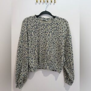 Zara Leopard Print Cropper Dolmab Crewneck - Size Large